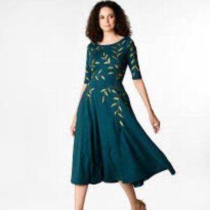 Leaf embellished cotton knit dress